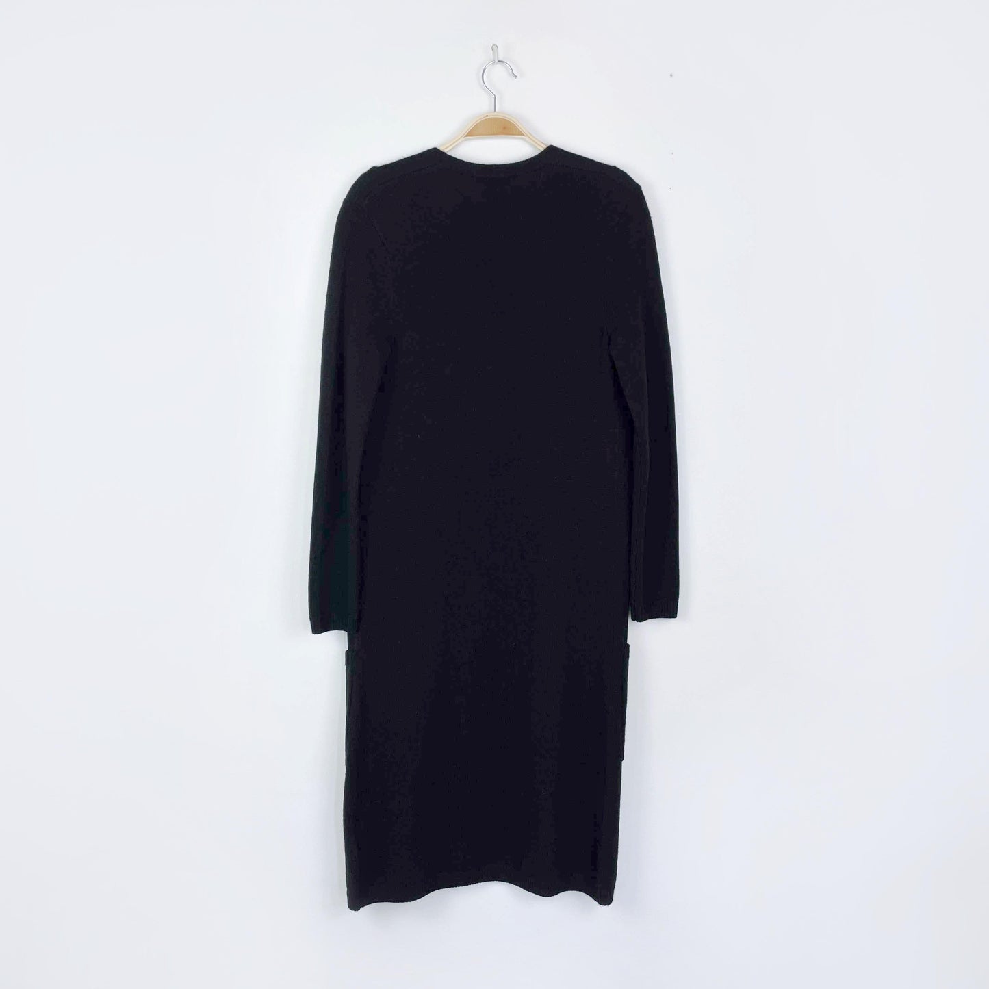 escada wool-cashmere black knit duster cardigan - size xs
