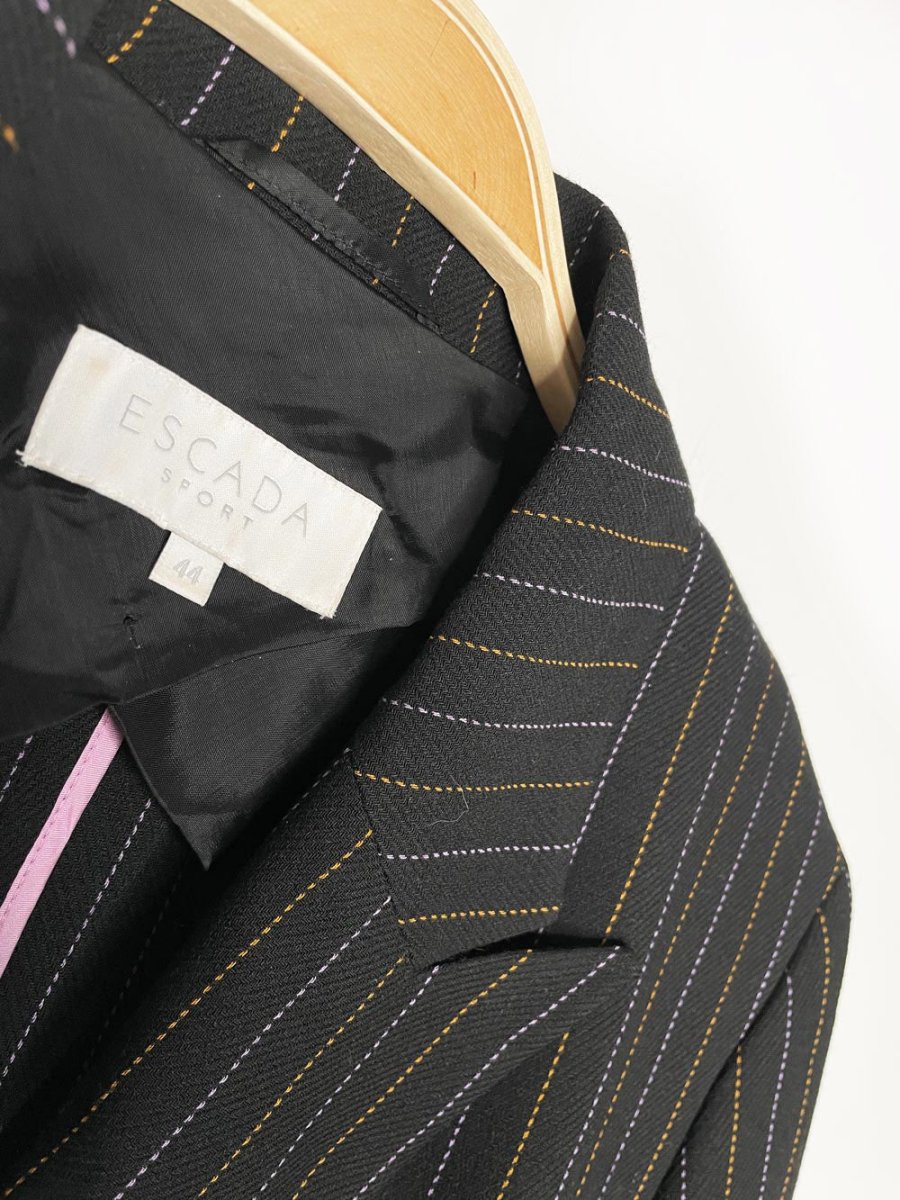 escada sport wool - blend pinstripe double breasted blazer | lion buttons - good market thrift store
