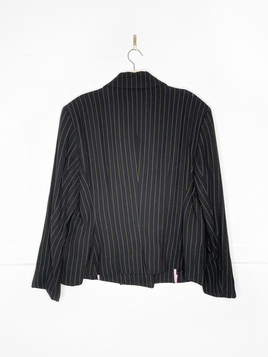 escada sport wool - blend pinstripe double breasted blazer | lion buttons - good market thrift store