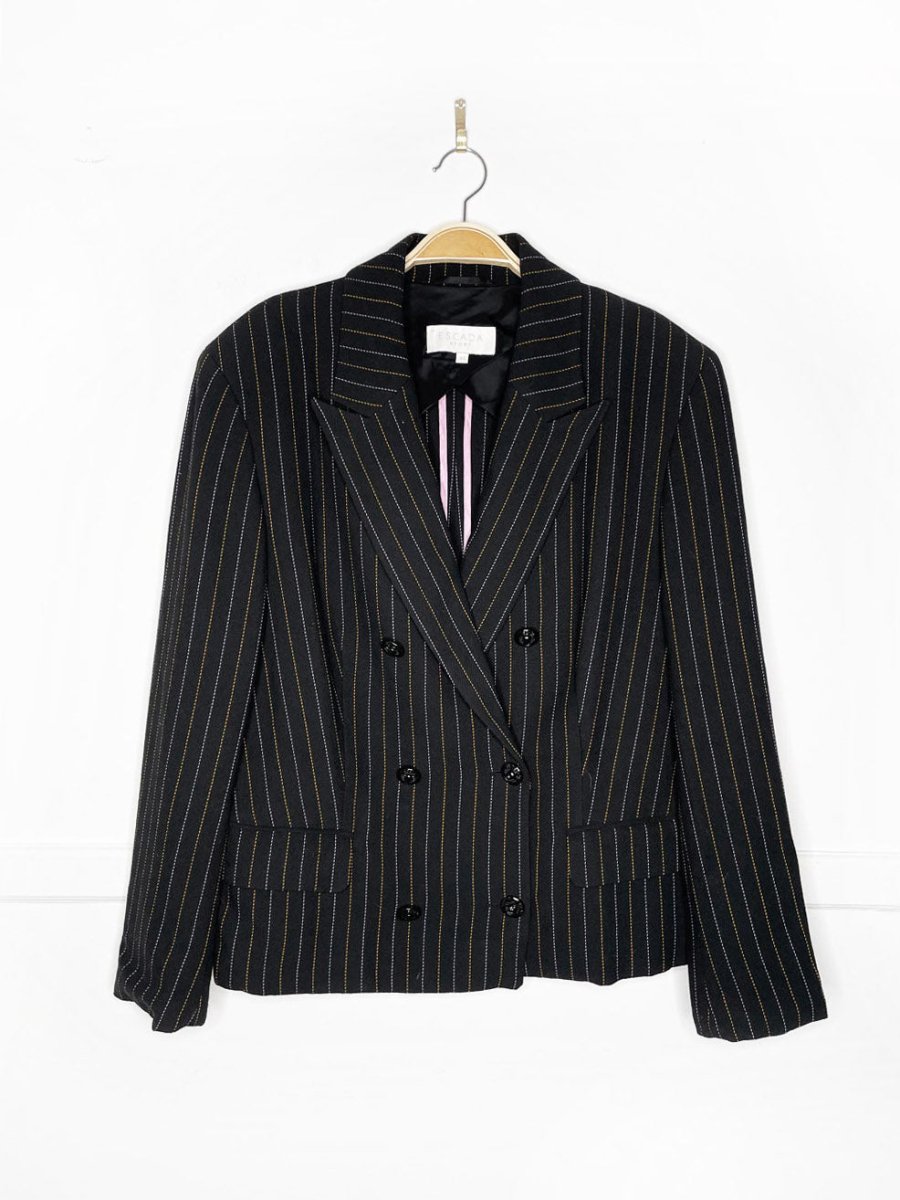 escada sport wool - blend pinstripe double breasted blazer | lion buttons - good market thrift store