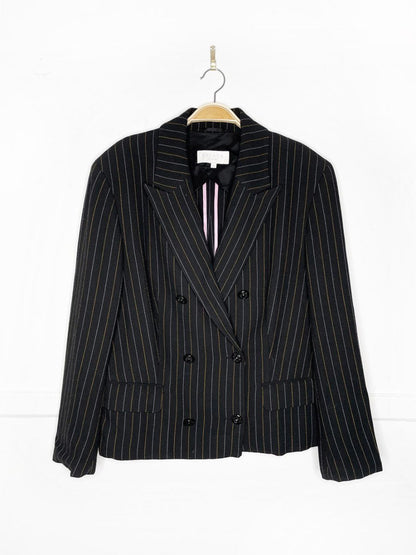 escada sport wool - blend pinstripe double breasted blazer | lion buttons - good market thrift store