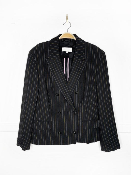 escada sport wool - blend pinstripe double breasted blazer | lion buttons - good market thrift store