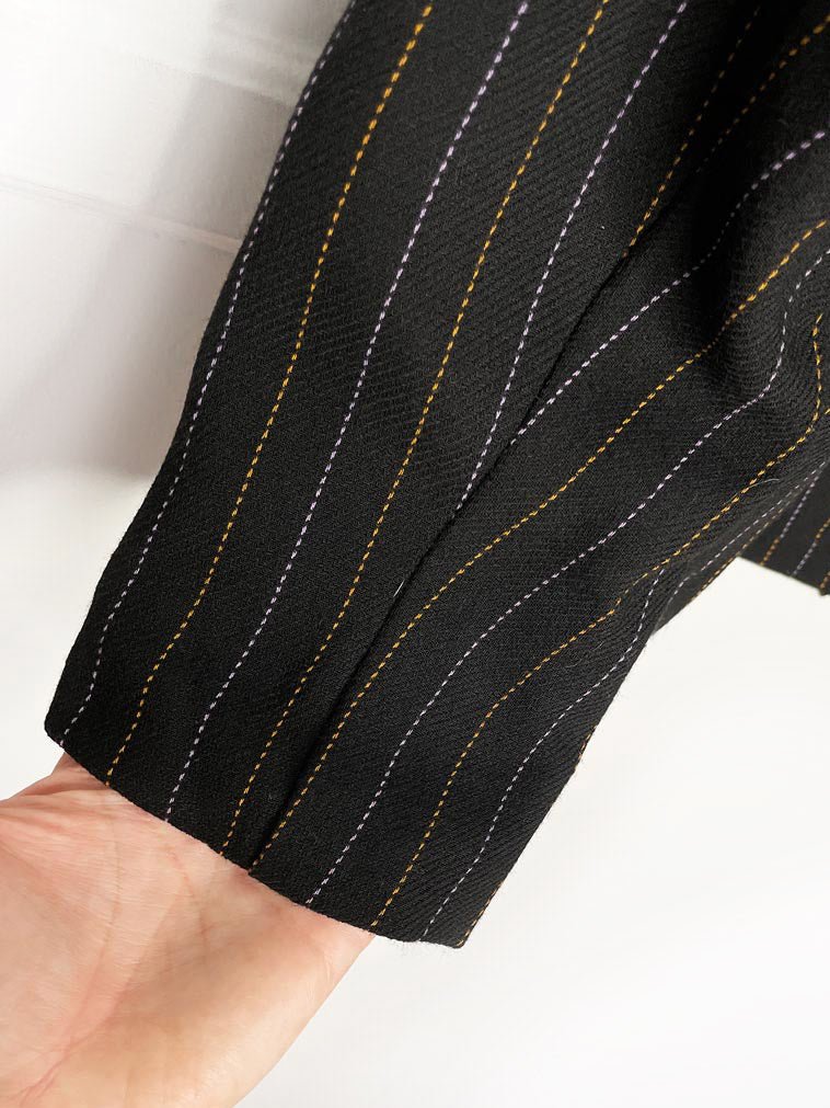 escada sport wool - blend pinstripe double breasted blazer | lion buttons - good market thrift store