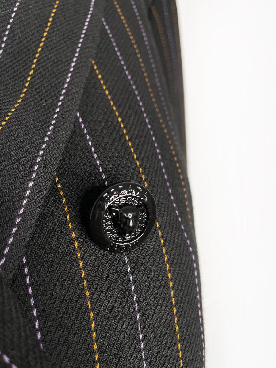 escada sport wool - blend pinstripe double breasted blazer | lion buttons - good market thrift store