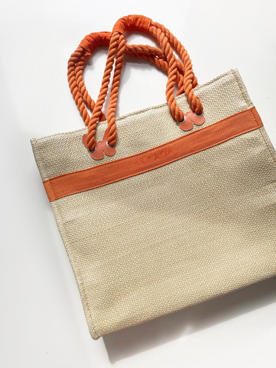 escada sunset heat woven beach tote bag - good market thrift store