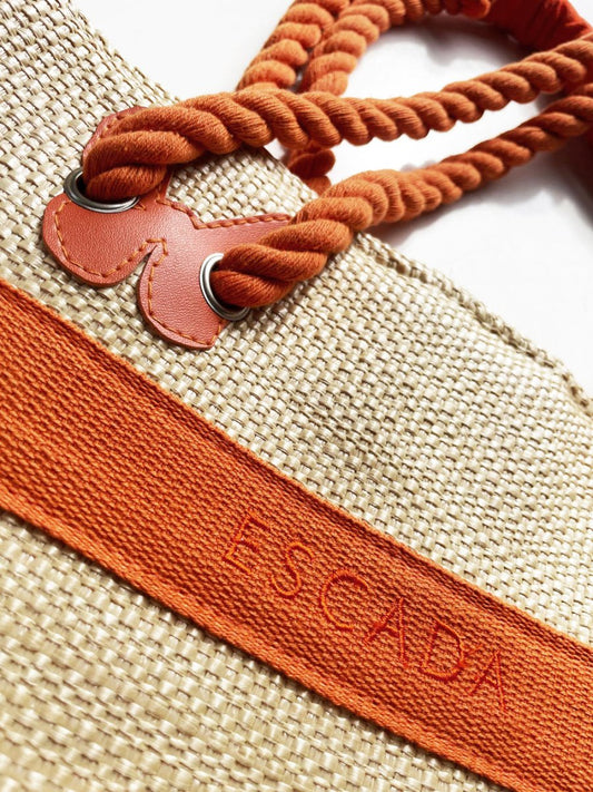 escada sunset heat woven beach tote bag - good market thrift store