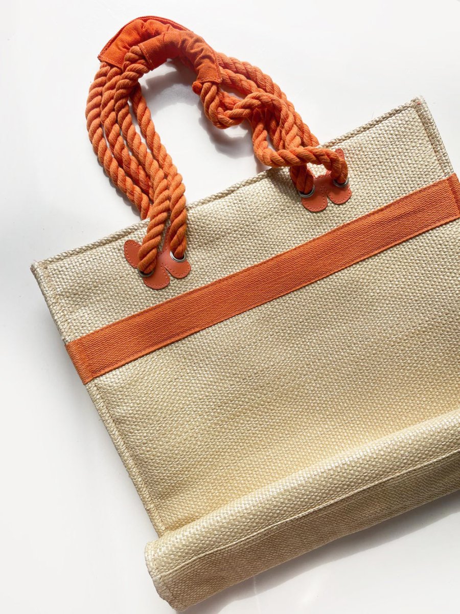 escada sunset heat woven beach tote bag - good market thrift store