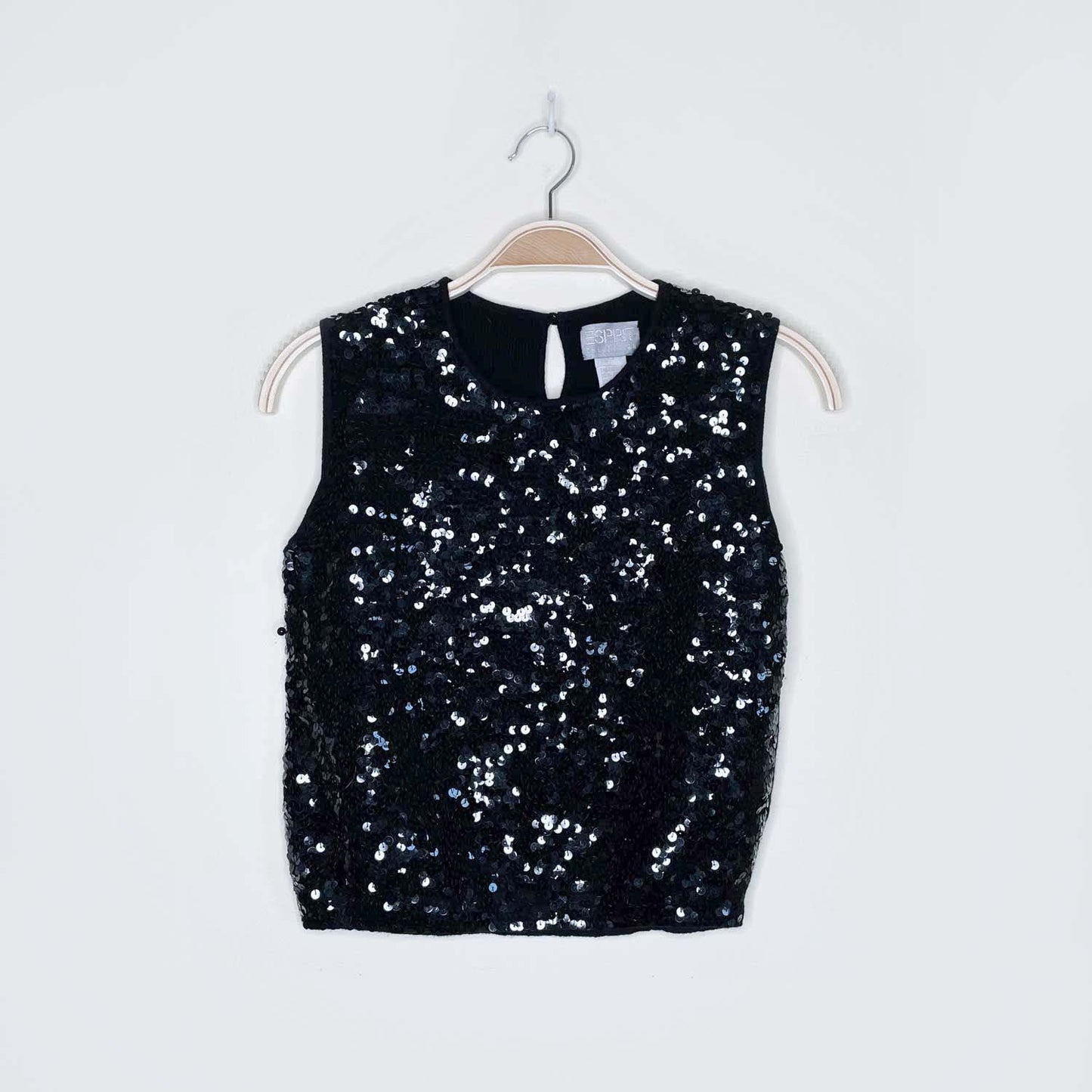vintage 90s esprit black sequin sleeveless wool knit top - size small