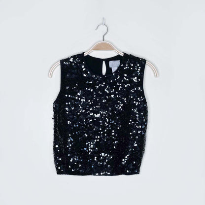 vintage 90s esprit black sequin sleeveless wool knit top - size small