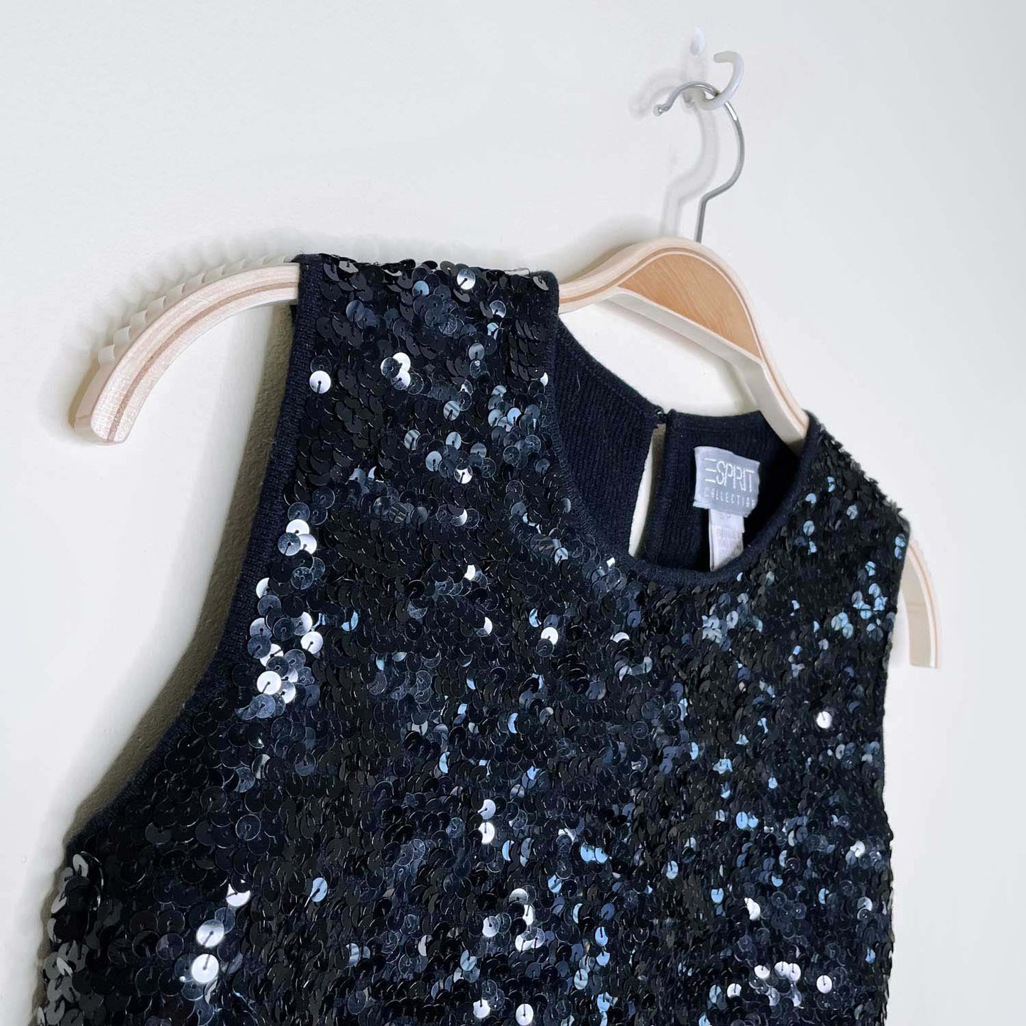 vintage 90s esprit black sequin sleeveless wool knit top - size small