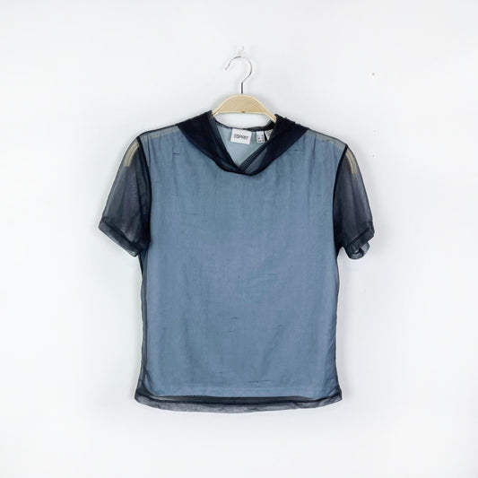 vintage 00s esprit sheer hooded short sleeve tee - size xs