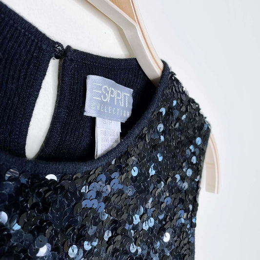 vintage 90s esprit black sequin sleeveless wool knit top - size small