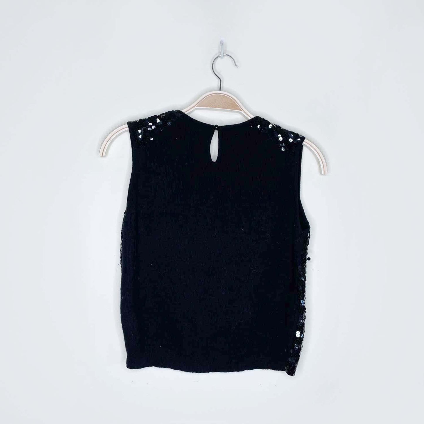 vintage 90s esprit black sequin sleeveless wool knit top - size small