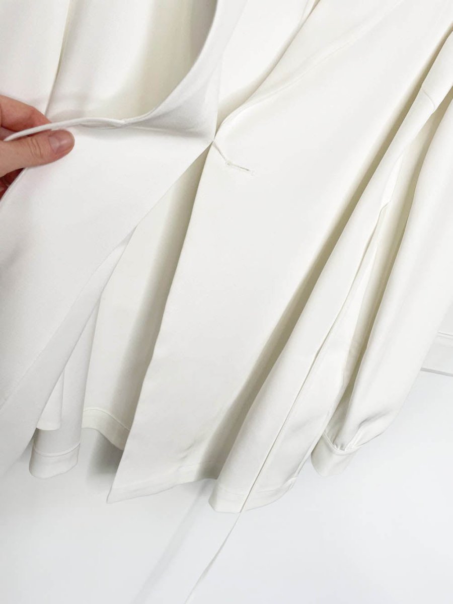 etik nor puff shoulder structured wrap mini dress | made in Sweden - good market thrift store