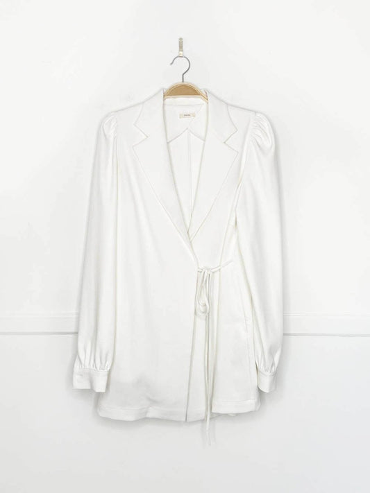 etik nor puff shoulder structured wrap mini dress | made in Sweden - good market thrift store