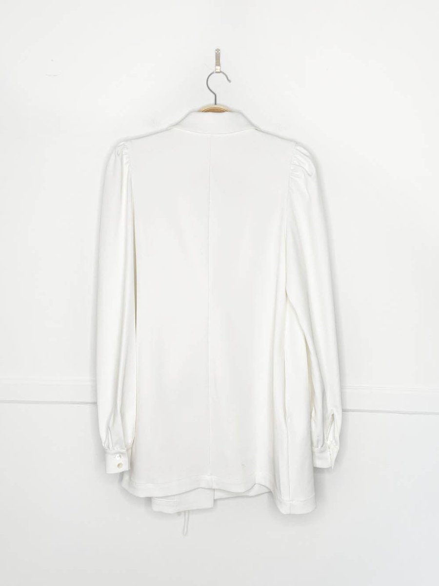 etik nor puff shoulder structured wrap mini dress | made in Sweden - good market thrift store