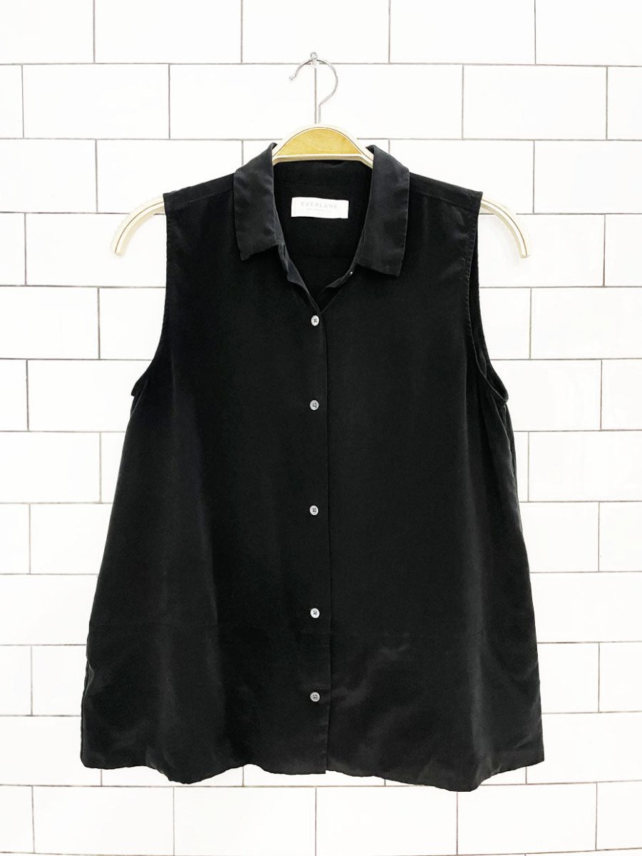 everlane 100% silk relaxed full button sleeveless blouse - good market thrift store
