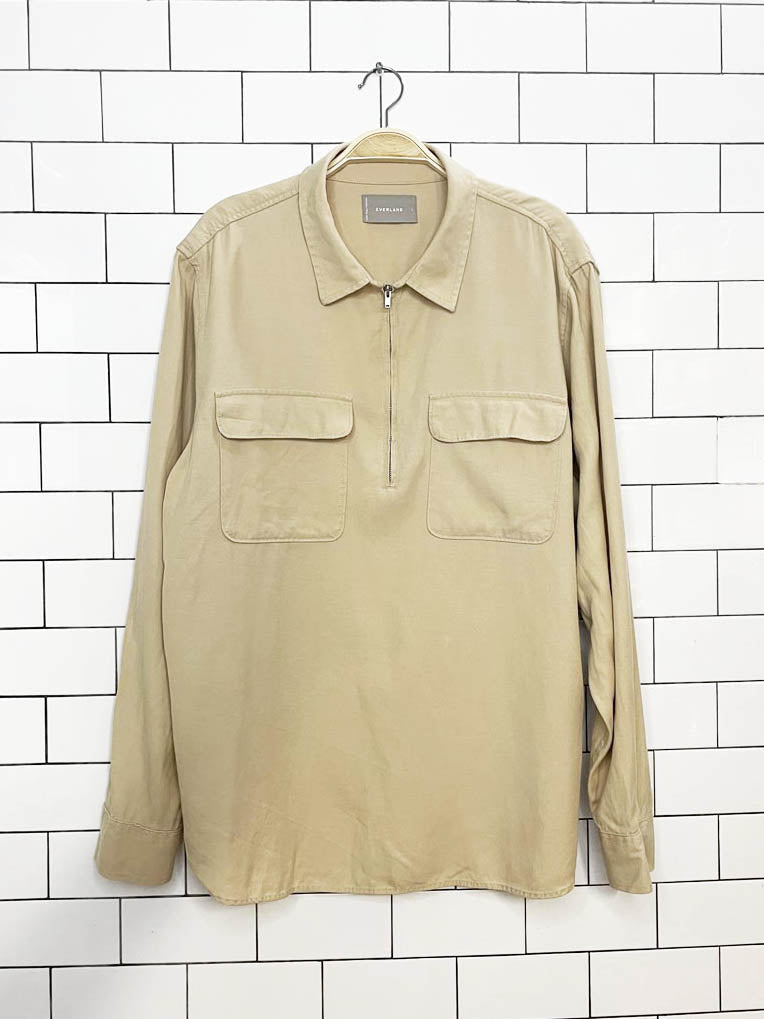 everlane 1/2 zip utility pocket long sleeve pullover shirt - good market thrift store
