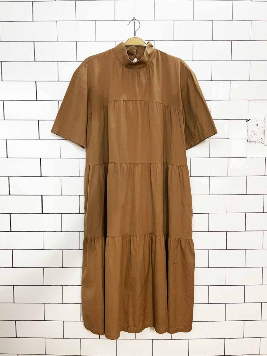 everlane poplin mock neck tiered midi dress - good market thrift store