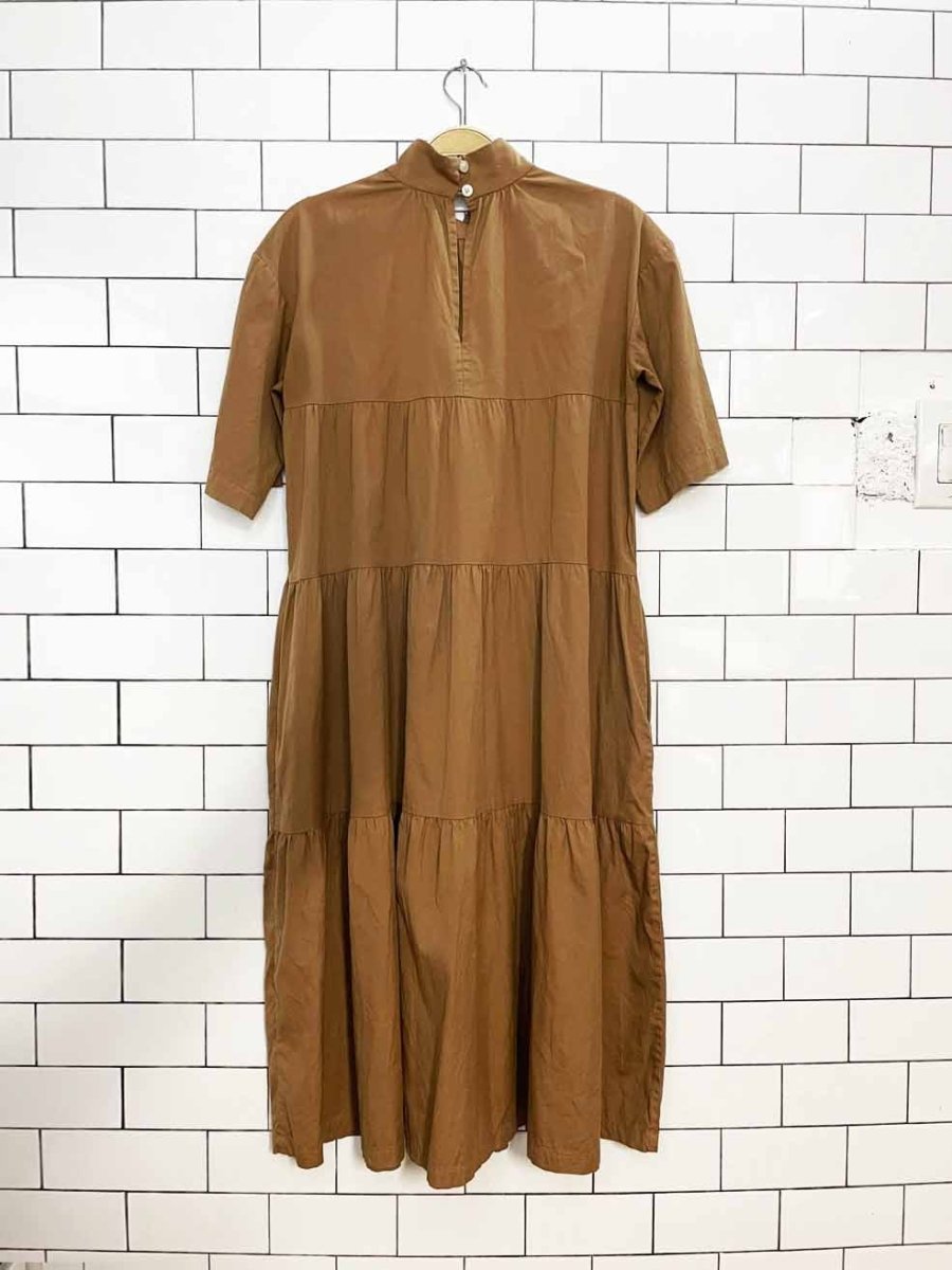 everlane poplin mock neck tiered midi dress - good market thrift store