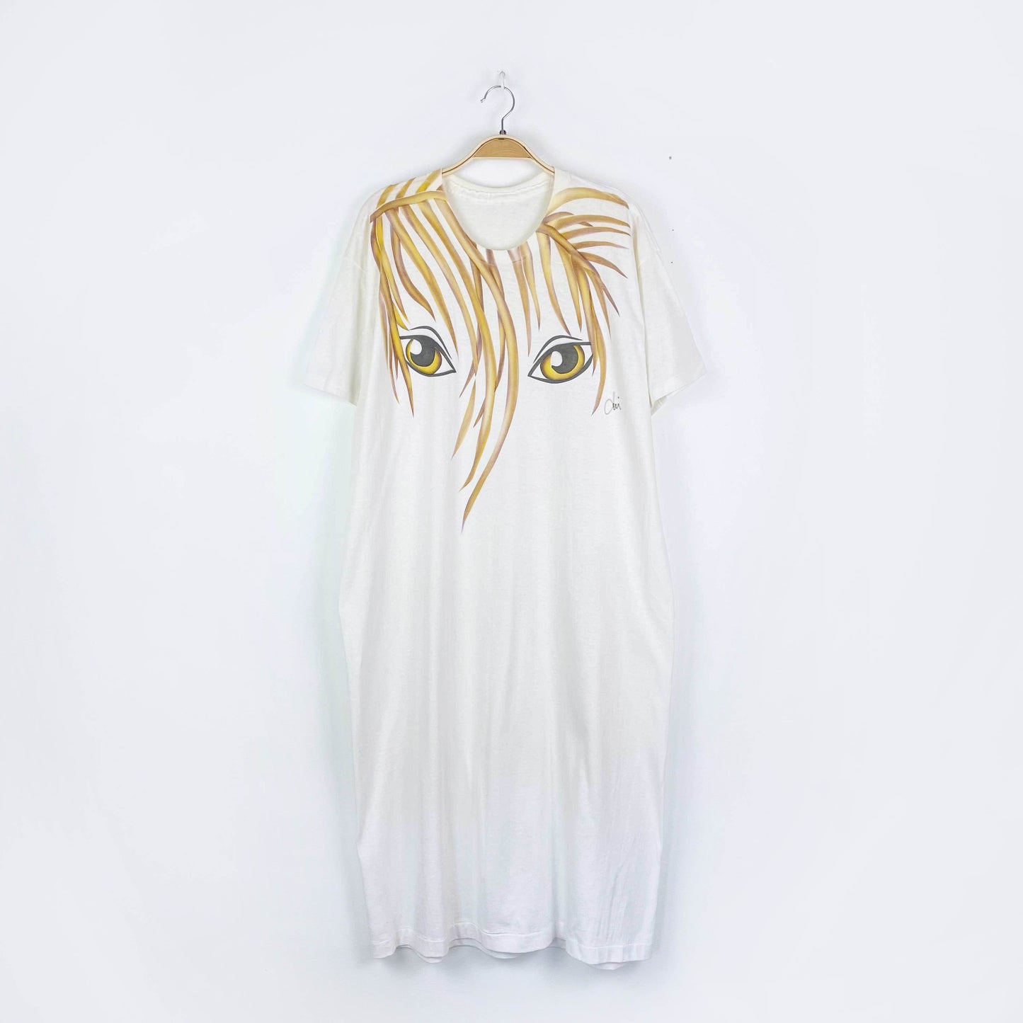 vintage hand-painted hiding eyes t-shirt midi dress