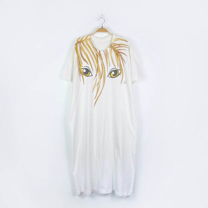 vintage hand-painted hiding eyes t-shirt midi dress