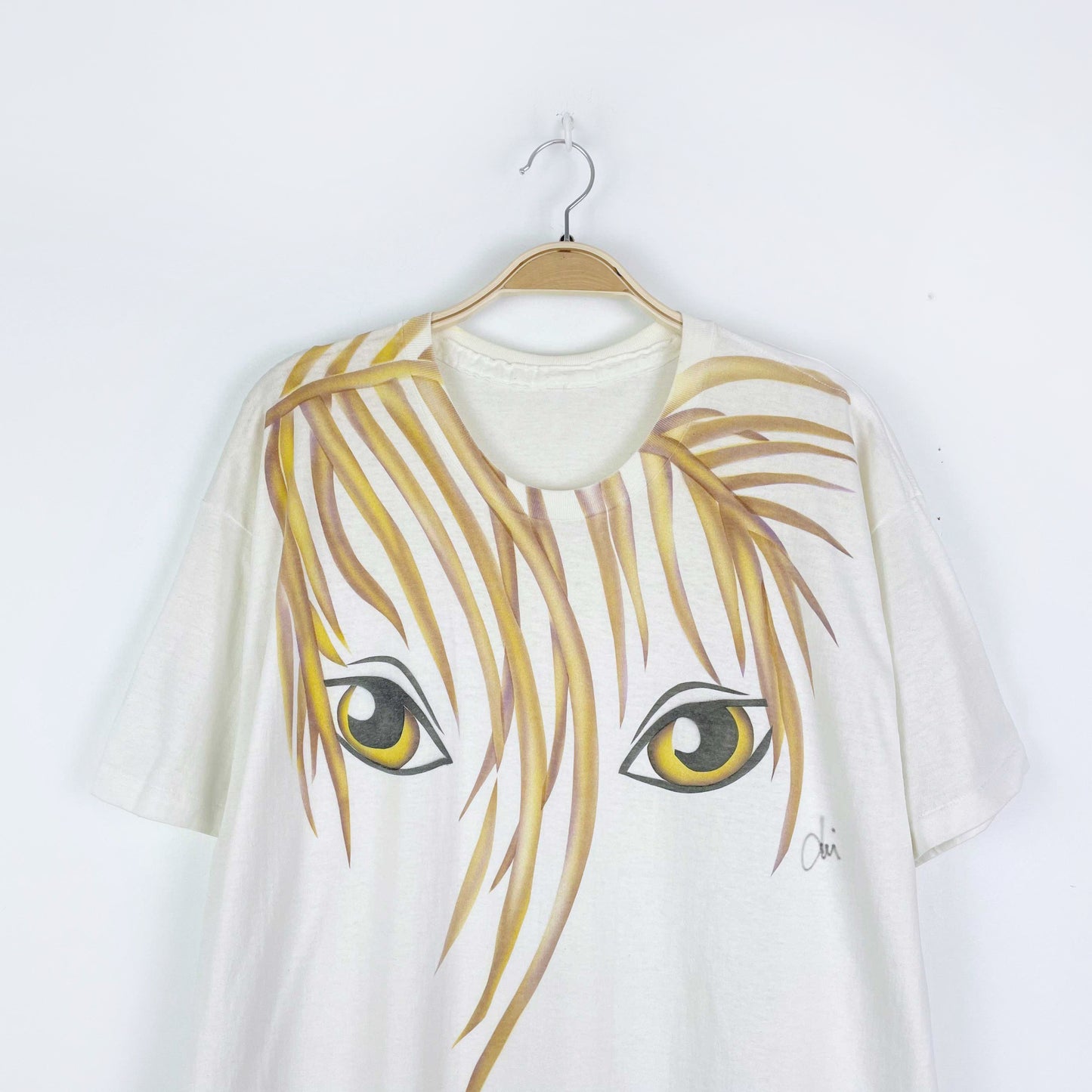 vintage hand-painted hiding eyes t-shirt midi dress