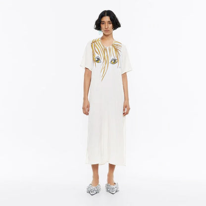 vintage hand-painted hiding eyes t-shirt midi dress