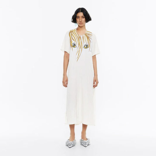 vintage hand-painted hiding eyes t-shirt midi dress