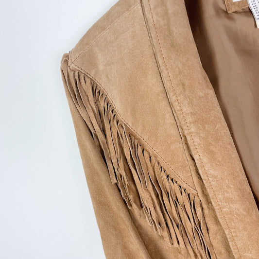 forever 21 tan open suede fringe ranch jacket - size medium