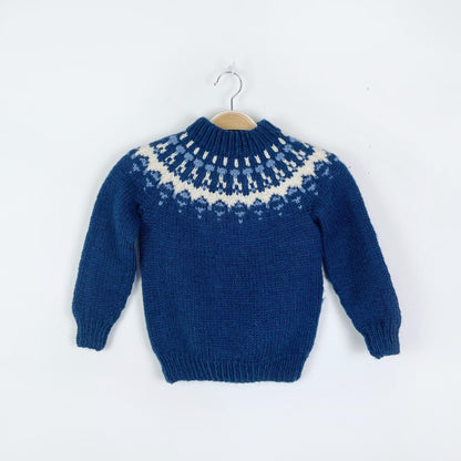 vintage hand knit fair isle wool sweater - size small