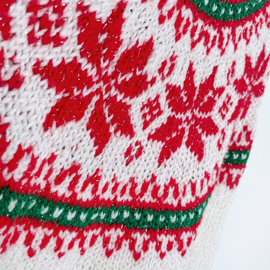 vintage hand-knit fair isle snowflake metallic crew