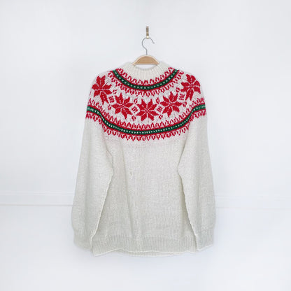 vintage hand-knit fair isle snowflake metallic crew