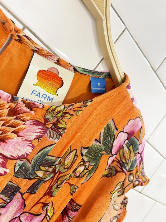 farm rio adonia floral ruffle sleeveless blouse | anthropologie - good market thrift store