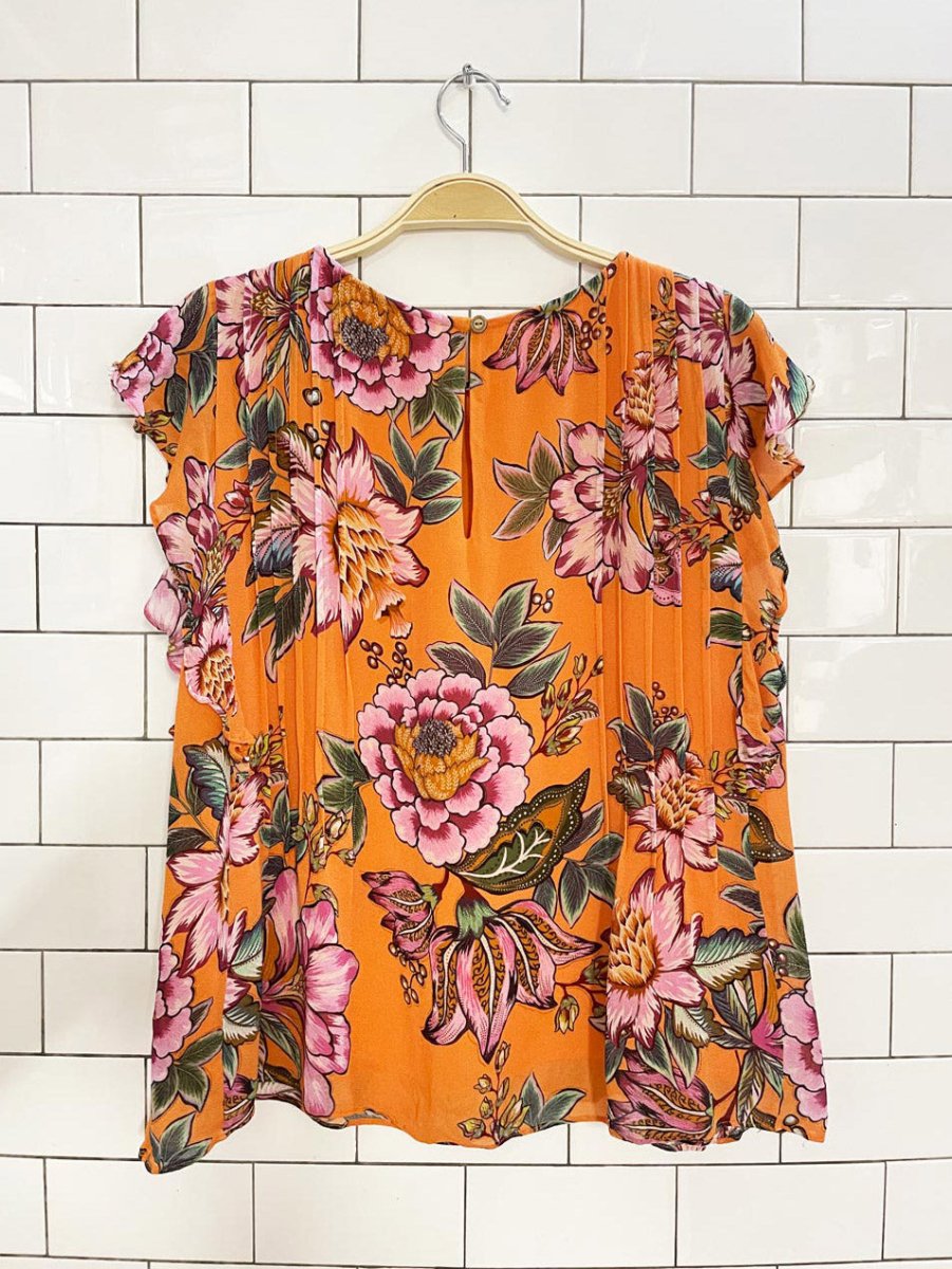 farm rio adonia floral ruffle sleeveless blouse | anthropologie - good market thrift store