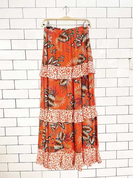 farm rio jamima floral animal print ruffle tiered maxi skirt | anthropologie - good market thrift store