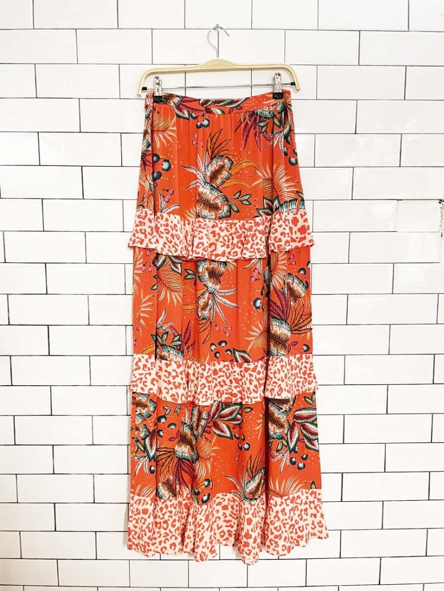 farm rio jamima floral animal print ruffle tiered maxi skirt | anthropologie - good market thrift store