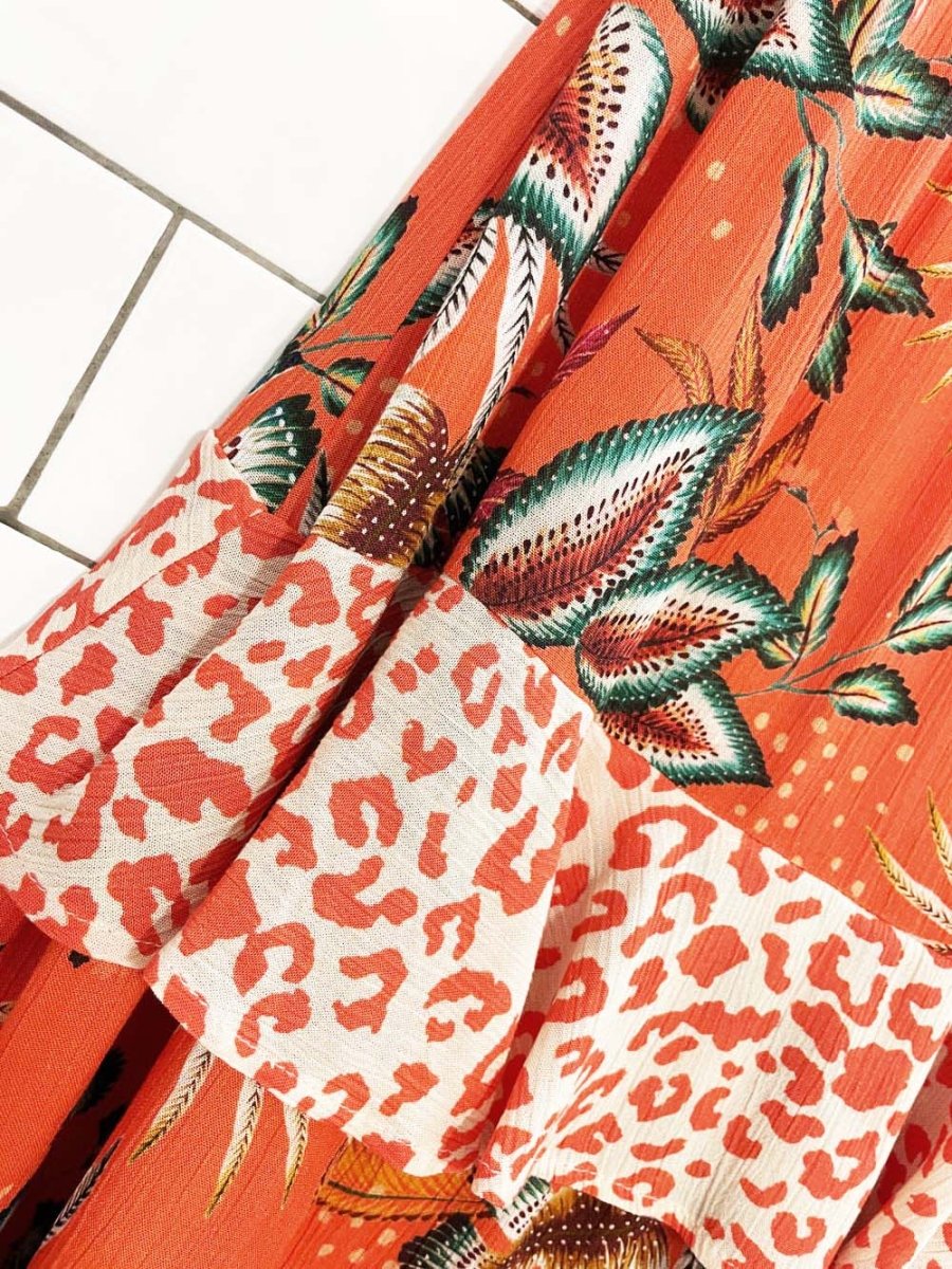 farm rio jamima floral animal print ruffle tiered maxi skirt | anthropologie - good market thrift store