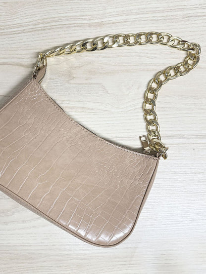 faux crocodile leather chunky chain shoulder bag - good market thrift store