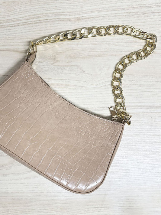 faux crocodile leather chunky chain shoulder bag - good market thrift store