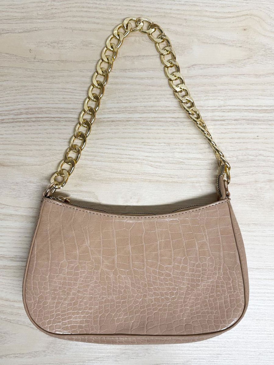 faux crocodile leather chunky chain shoulder bag - good market thrift store
