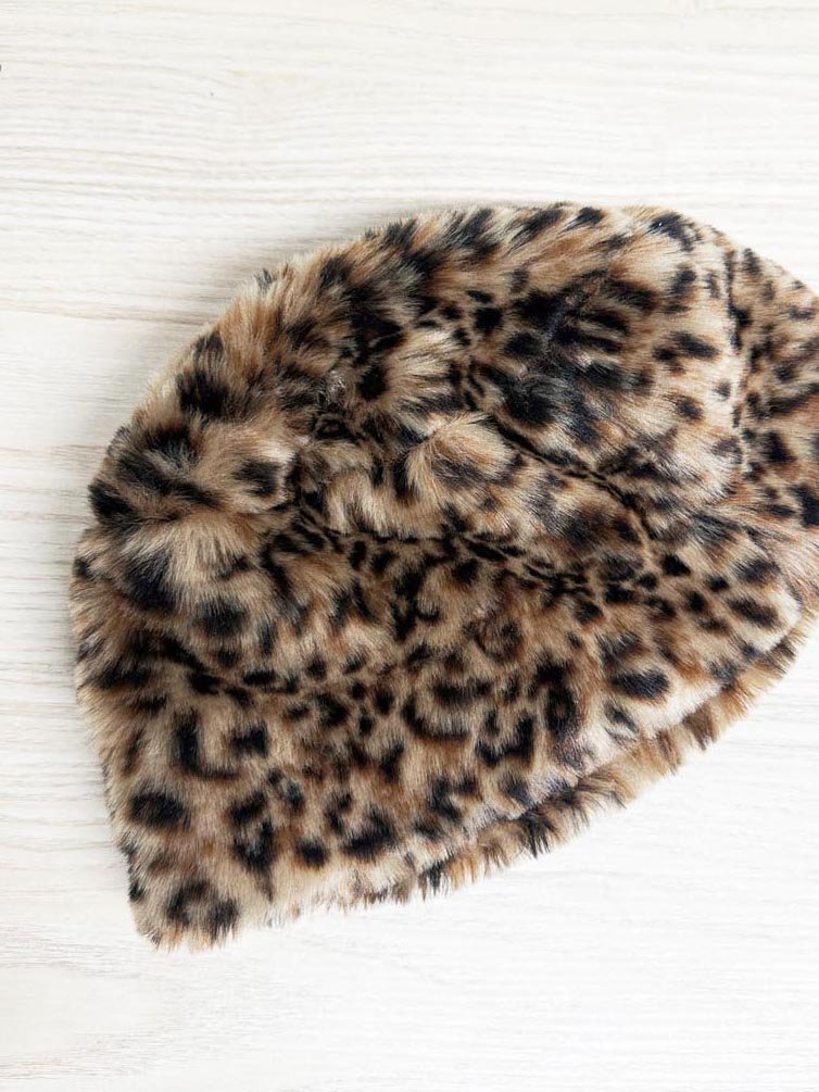 faux fur animal print plush bucket hat - good market thrift store