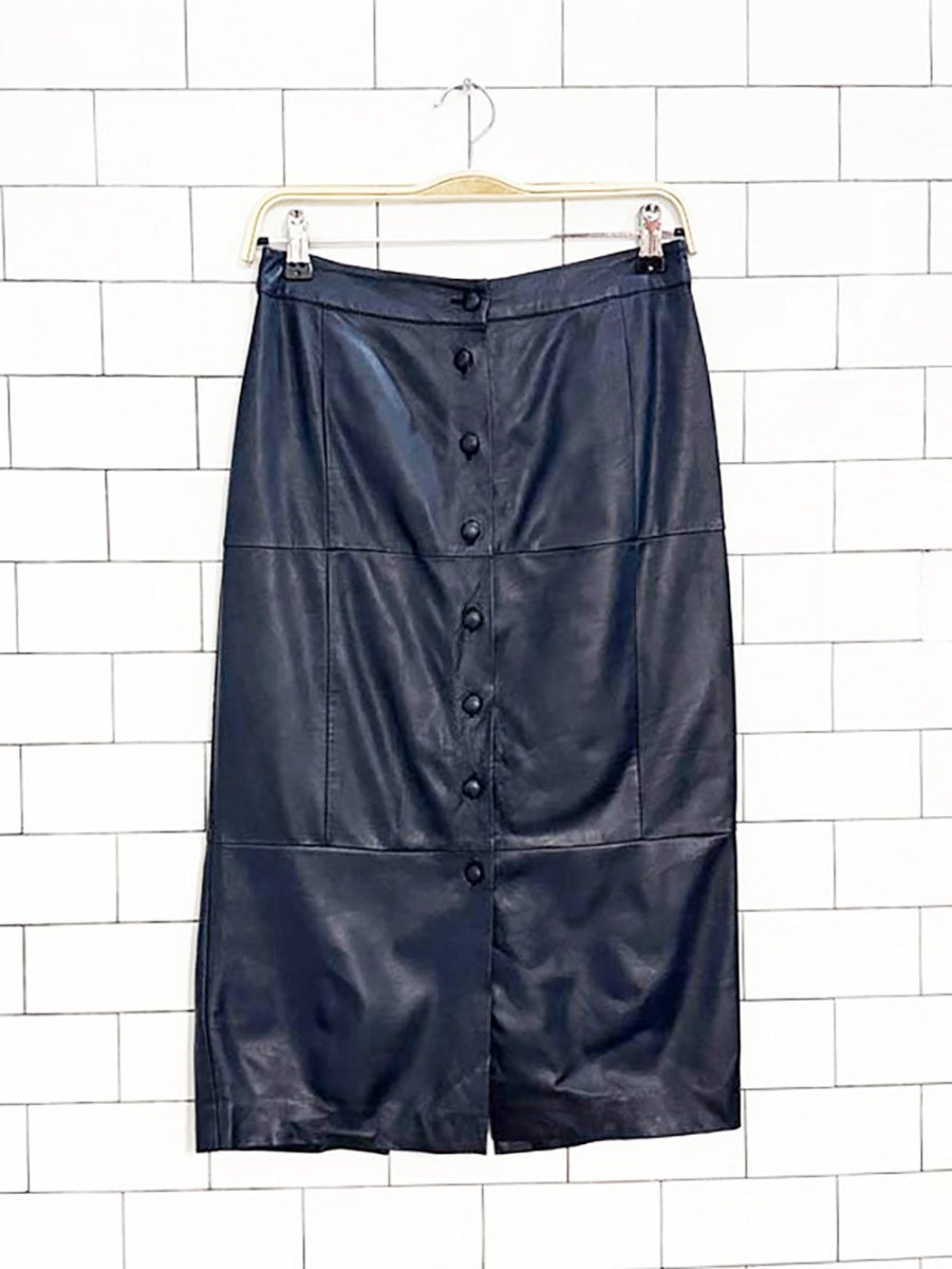 faux leather full button midi skirt - good market thrift store