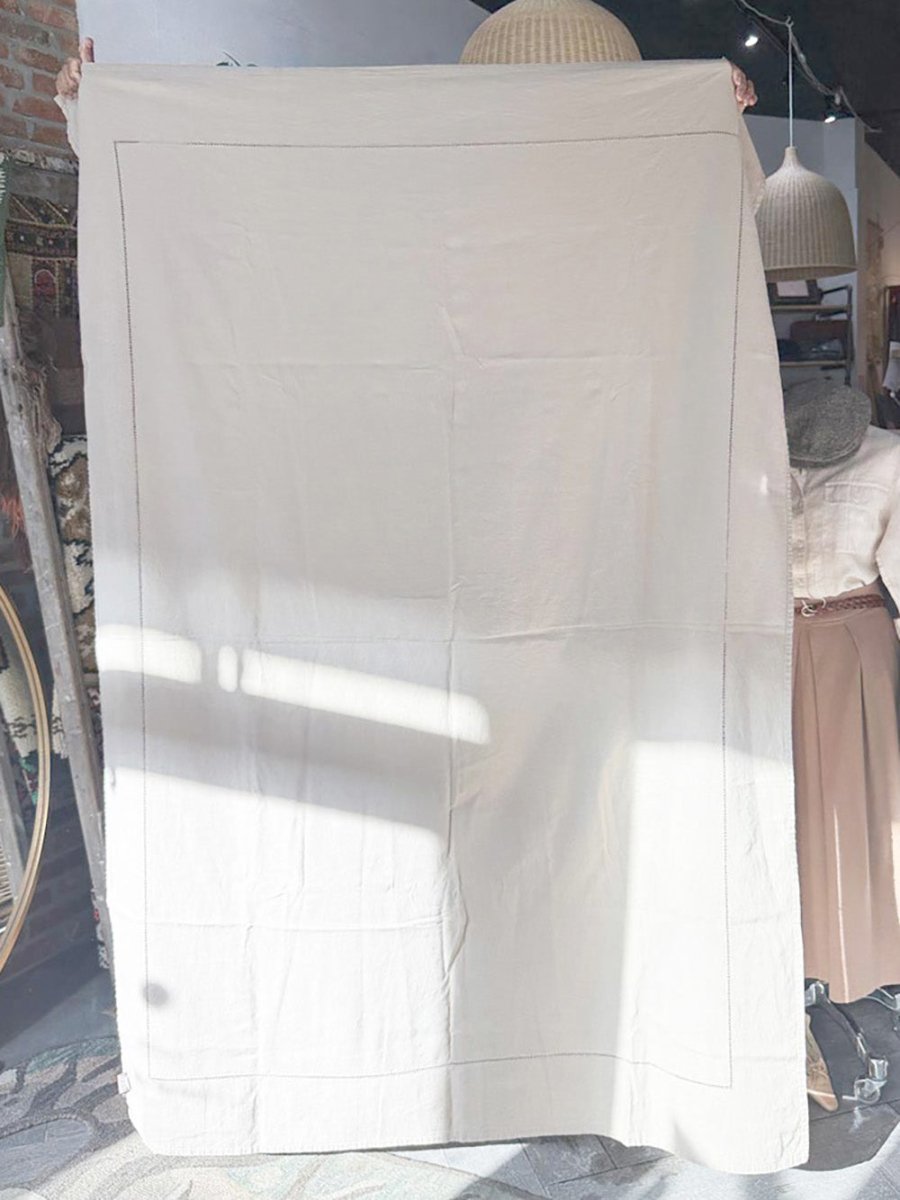 fieldcrest luxury linen - blend eyelet trim table cloth - good market thrift store