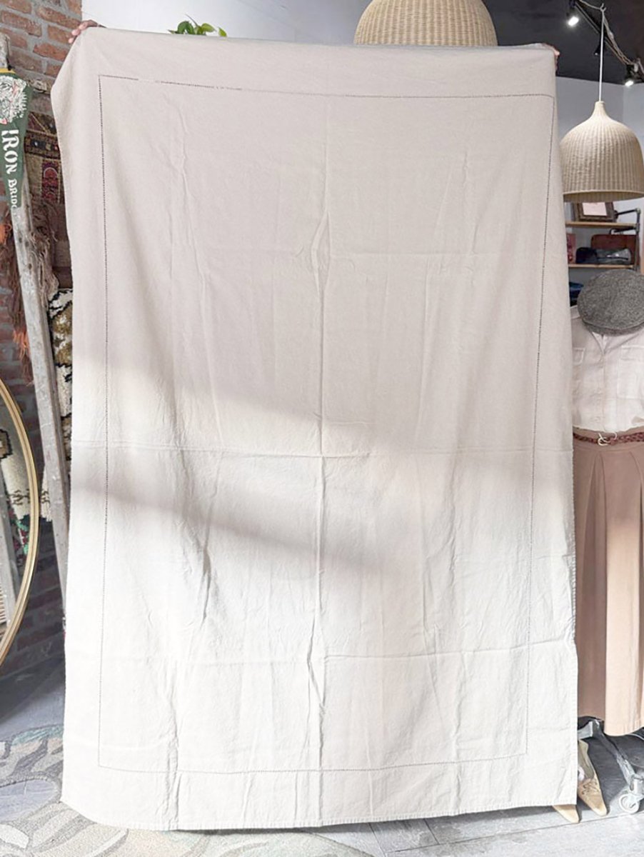 fieldcrest luxury linen - blend eyelet trim table cloth - good market thrift store