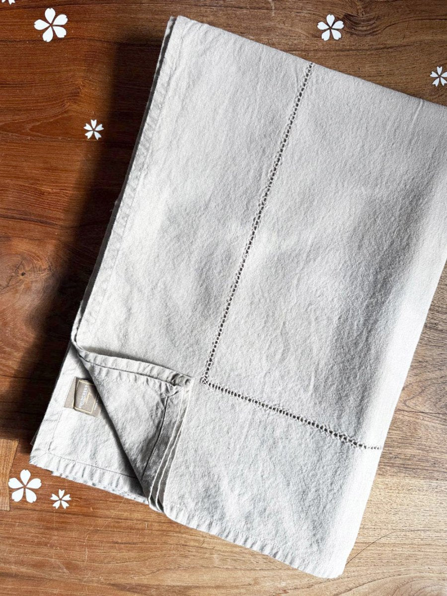 fieldcrest luxury linen - blend eyelet trim table cloth - good market thrift store