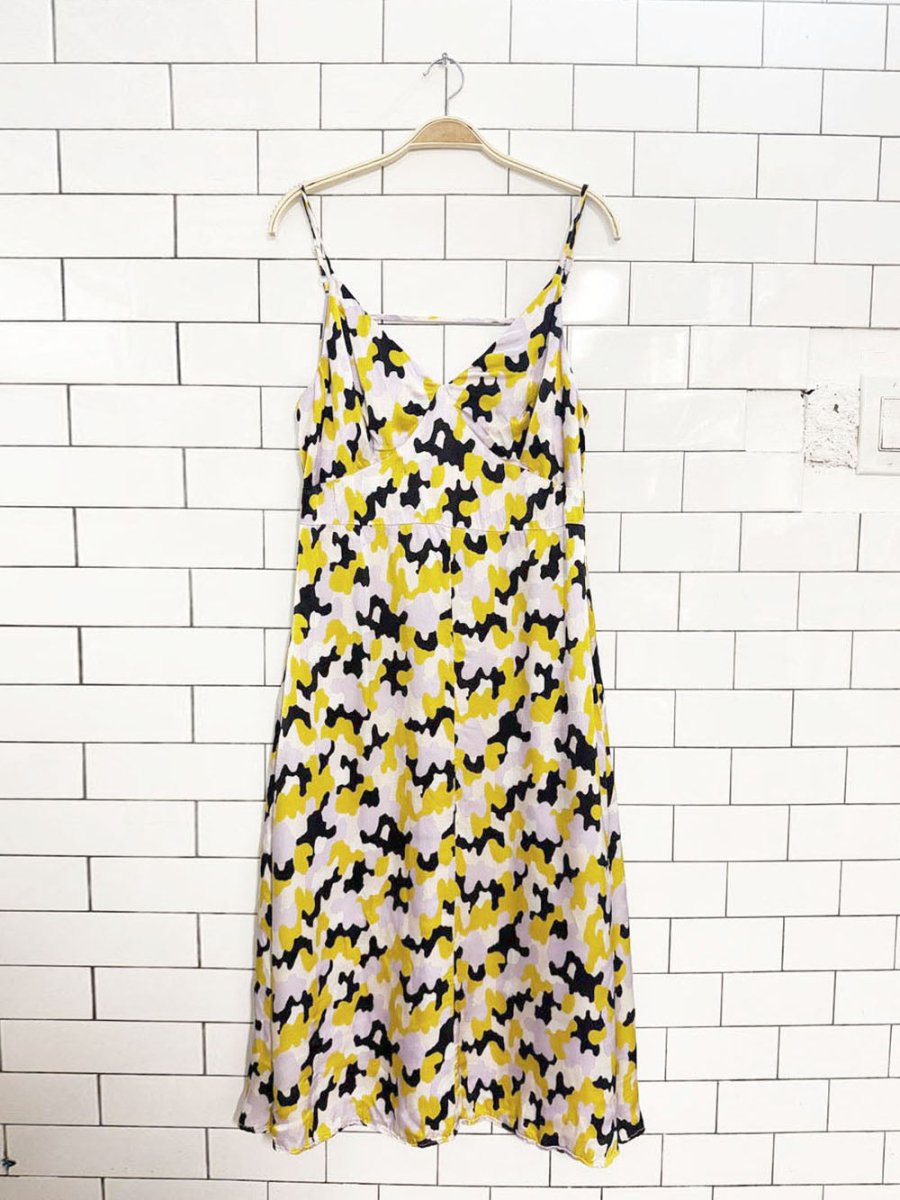 finery satin camouflage corset seam midi dress | made in Georgia - good market thrift store