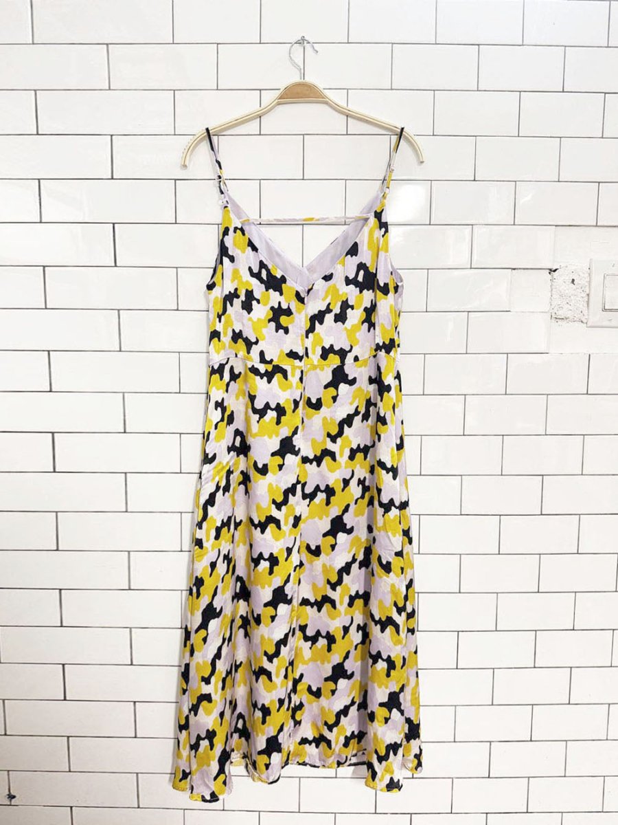 finery satin camouflage corset seam midi dress | made in Georgia - good market thrift store