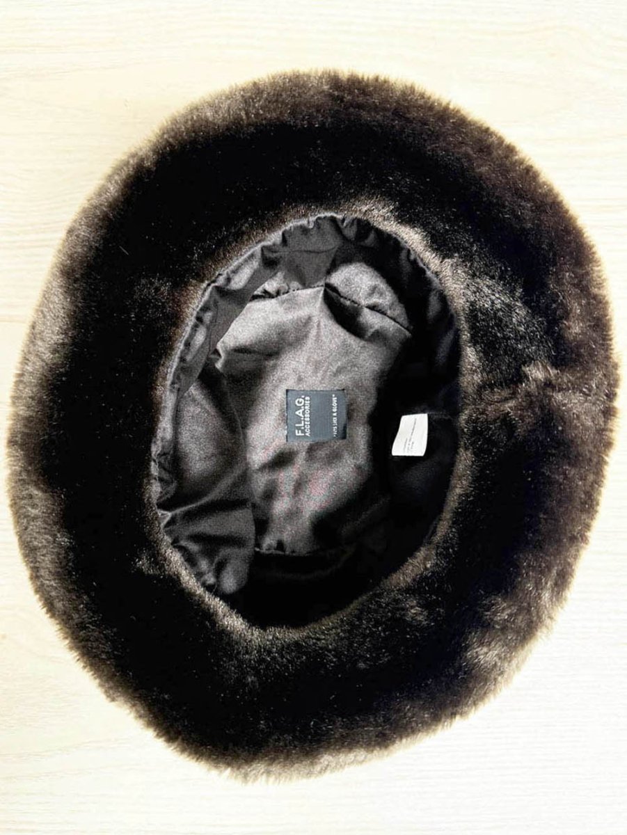 flag faux fur plush bucket hat - good market thrift store