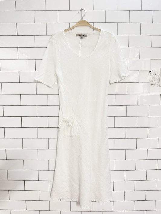 flax 100% linen cinch pocket midi dress - good market thrift store
